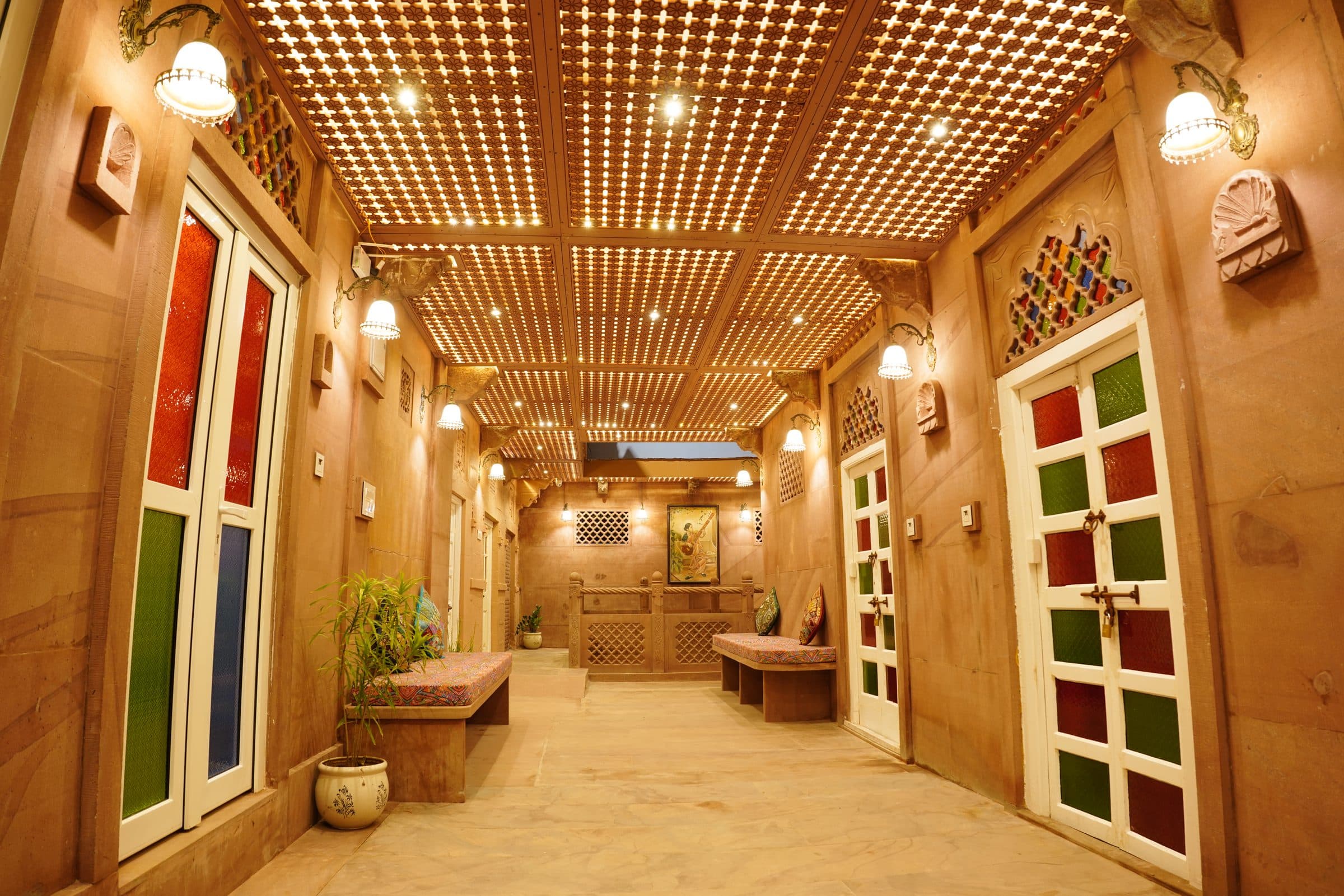 Haveli corridor with stained-glass doors