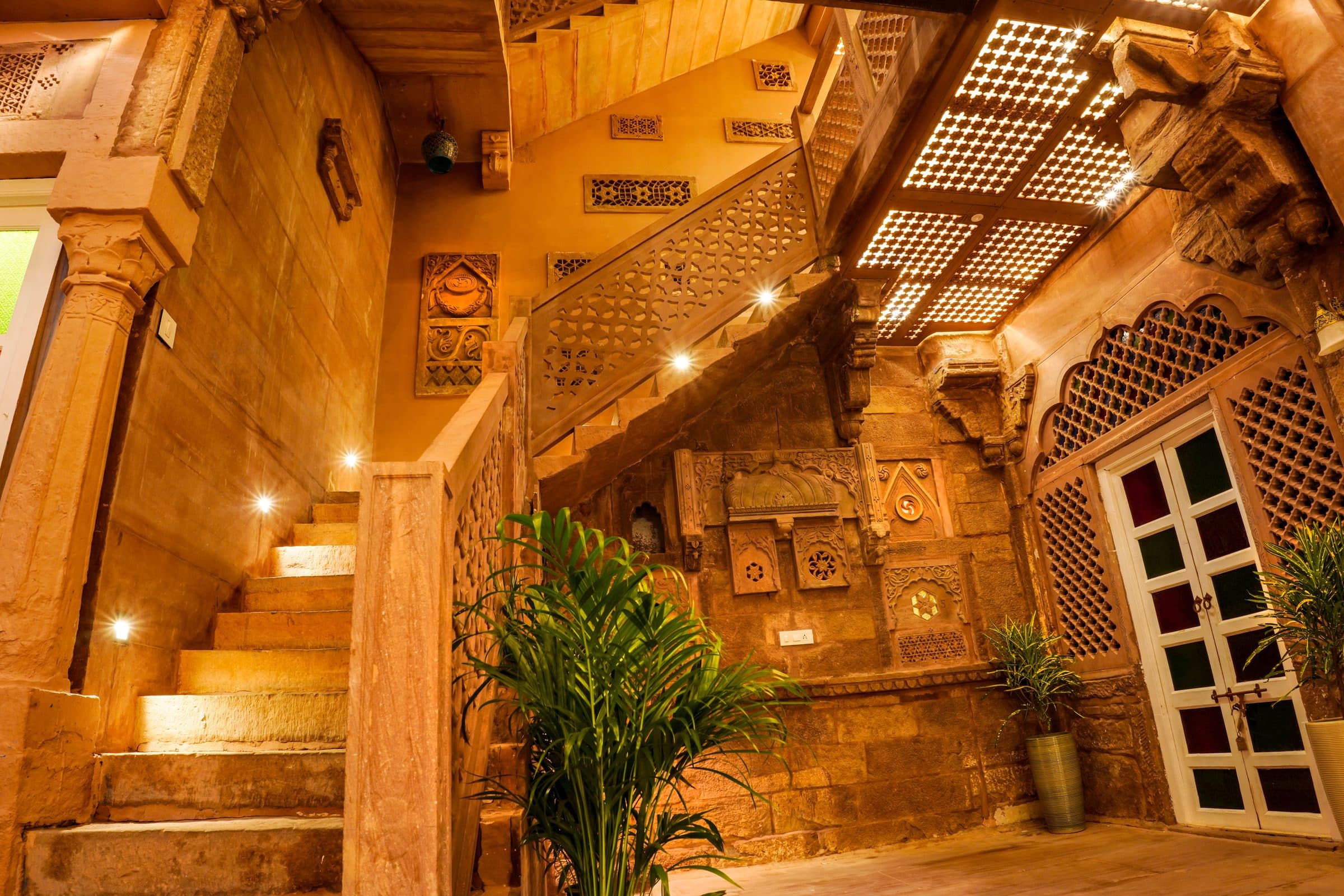 Carved stone staircase inside the haveli